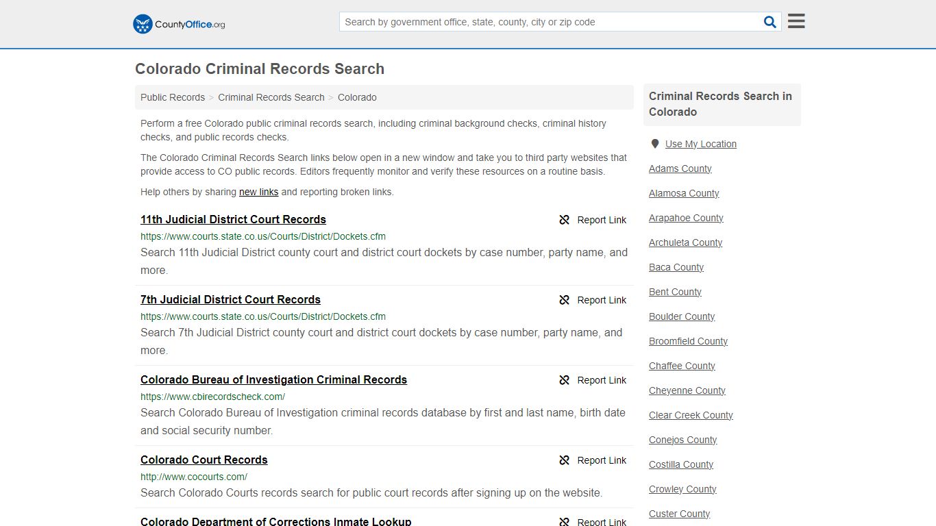 Colorado Criminal Records Search - County Office